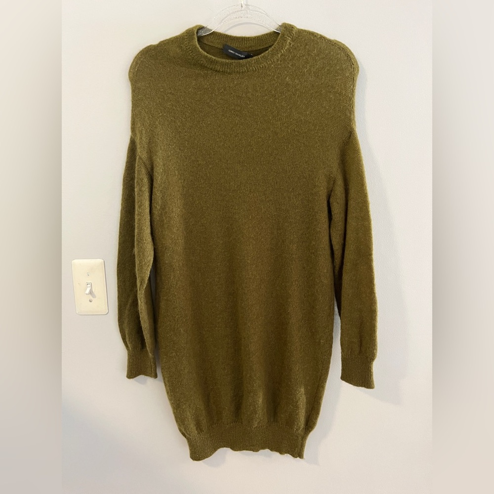 CEDRIC CHARLIER Green Knit Crew Neck Long Sleeve Sweater Dress